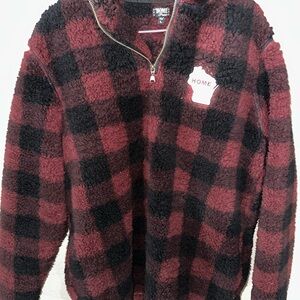 Home Collection Women's Checkered Teddy Jacket - Black and Red